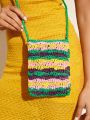 SHEIN VCAY Vacation Colorblock Striped Pattern Crochet Bag