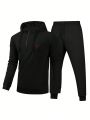 Manfinity Men's Printed Hoodie And Sweatpants With Drawstring, Casual Tracksuit