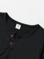 SHEIN Boys' 3pcs/Set Notched Neck T-Shirt With Button Decoration
