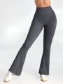 SHEIN Leisure Women's Solid Color Wide Waist Flare Pants Sports Trousers