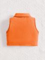 SHEIN Solid Color Baby Girl's Casual Sleeveless Polo Collared Vest Top