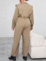 SHEIN Essnce Women'S Plus Size Drawstring Waist Shirt Jumpsuit