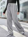 Teen Girls' Knitted Solid Color Joggers With Drawstring Waist And Diagonal Pockets