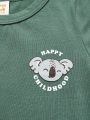 Cozy Cub Knitted Soft Cartoon Animal Pattern Round Neck Short Sleeve T-Shirt 2pcs/Set For Baby Boy