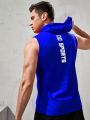 Running Men Letter Graphic Hooded Sports Tank Top