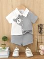 2pcs/Set Baby Boys' Casual Cartoon Bear Shaped Shirt And Shorts, Summer Outfits