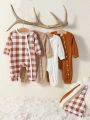4pcs/set Simple And Lazy Style Baby Boys' Rompers With Diagonal Front Zippers, Daily Wear And Layering For Fall And Winter