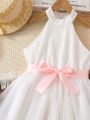 SHEIN Kids HYPEME Fashionable, Elegant, Noble & Delicate Lace Spliced Mesh Halter Dress For Tween Girl