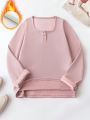 Plus Size Solid Color Warm Fleece T-shirt