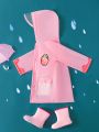 Girls' Pink Lovely Rabbit & Strawberry Printed Waterproof Coat For All Seasons