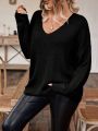 SHEIN LUNE Plus Size Solid Color Drop Shoulder Sweater