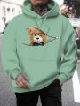 Men's Hooded Drawstring Bear Printed Baggy Sweatshirt