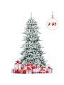 Gymax 7FT Snow Flocked Christmas Tree Hinged Fir Tree w/ Pine Cones Metal Stand