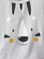 Baby Boys' Summer Cute, Loose And Comfortable Tiger Head Printed Short Sleeve T-shirt And Animal Print Shorts Set