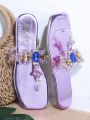 Jeweled Detail Clear Thong Flat Sandals