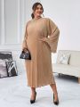 SHEIN Privé Plus Size Women's Stand Collar Bell Sleeve Dresses