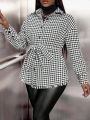 SHEIN Maternity Houndstooth Print Drop Shoulder Raw Cut Belted Coat