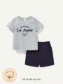 Cozy Cub Baby Boys' Letter Printed Crew-Neck T-Shirt And Solid Color Shorts Set