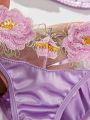 Ladies' Floral Embroidery Mesh Lingerie Set