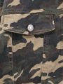 Teen Girls' Stylish Camouflage Short Denim Jacket For Streetwear