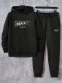 Manfinity Hypemode Men's Letter Pattern Hooded Sweatshirt And Sports Pants Set