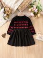 Baby Girl Heart Pattern Sweater Dress