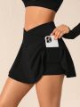 SHEIN Leisure Women's High-waisted Crossed 2-in-1 Side Pocket Sports Skorts
