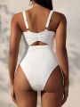 SHEIN Swim Vcay Women'S Solid Color Pleated One Piece Swimsuit