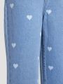 Girls' Heart Print Straight Leg Jeans