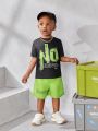 Summer Baby Boy English Printed Short Sleeve T-Shirt And Shorts Set