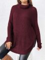 SHEIN Privé Plus Turtleneck Raglan Sleeve Split Curved Hem Sweater Without Belt