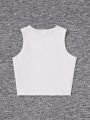 SHEIN Teen Girls' Knitted Solid Color Casual Tank Top With Portrait Pattern