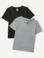 SHEIN Daily&Casual 2pcs/Set Solid Color V-Neck Loose Fit Sports T-Shirt