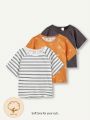 Cozy Cub Infant Boys' Solid Color Round Neck Sweatshirt With Planet Pattern Raglan Sleeves, 3pcs/Set
