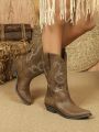 Styleloop Women's Mid-low Heel Western Cowboy Boots