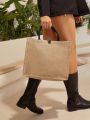 SHEIN VCAY 1pc Solid Color -linen Fashionable Minimalist Personalized All-match Tote Bag