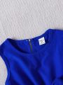 SHEIN Kids SUNSHNE Young Girls' Blue Sleeveless Vest Pleated Dress