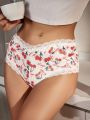 SHEIN 3pcs/Set Women's Cherry Printed Lace Trimmed Triangle Panties