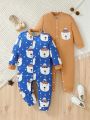 2pcs/set Baby Boys' Soft Skin-friendly Knitted With Long Sleeve, Casual Bear Patterned, Autumn Winter