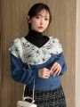 FRIFUL Floral Ruffled Patchwork Long-Sleeved Sweater