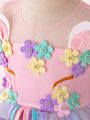 Toddler Girls' Petal Decorated Ribbon & Long Train Formal Dress
