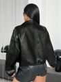 SHEIN ICON Plus Size Women's Drop Shoulder Pu Leather Jacket