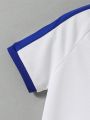 SHEIN Kids Academe Young Boys' Color Block Collar Short Sleeve Polo Shirt With Raglan Sleeve For School Style
