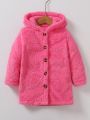 SHEIN Kids EVRYDAY Young Girl Button Front Hooded Teddy Coat