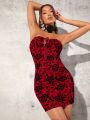 SHEIN Tall Women'S Floral Print Strapless Dress