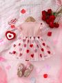 Baby Girl Butterfly Bow Decorated Mesh Overlay Heart Shape Hem Dress