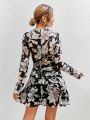 SHEIN Privé Women's Floral Print Long Sleeve Dress