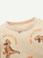 Cozy Cub Boys' Baby Dinosaur Pattern Casual Round Neck Sweatshirt With Regular Shoulder