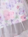 SHEIN Kids EVRYDAY Toddler Girls Floral Print Mesh Overlay Cami Romper