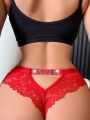 Valentine's Day Style Love Rhinestone Trimmed Triangle Panties